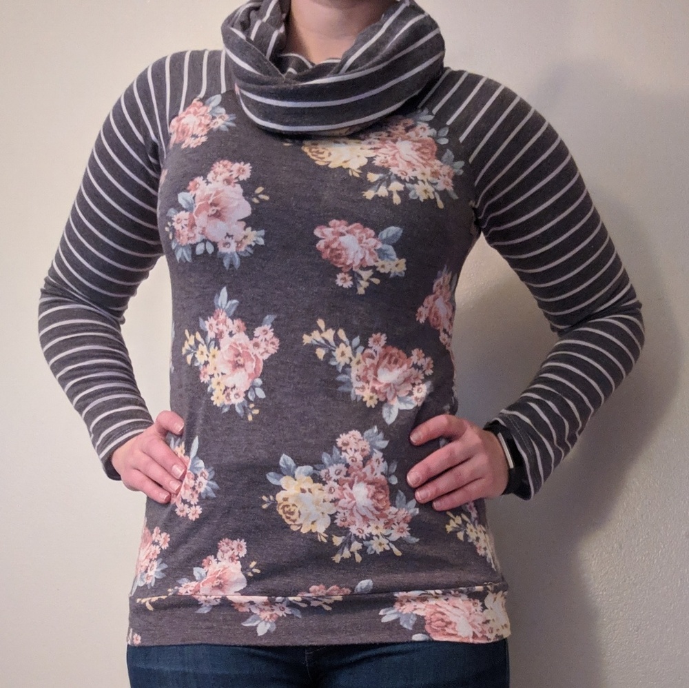 Floral Cowl Neck Long Sleeve